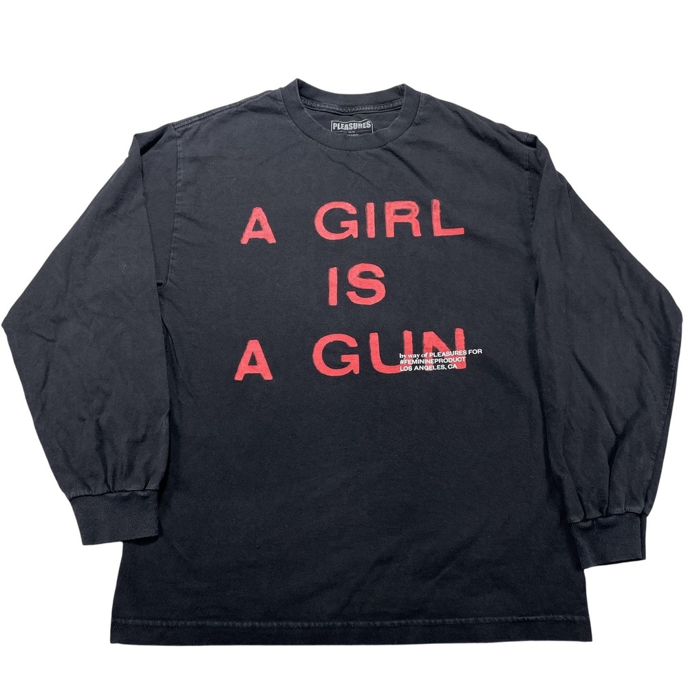 Pleasures Shirt Mens Medium Black A Girl Is A Gun Long Sleeve Tee Streetwear